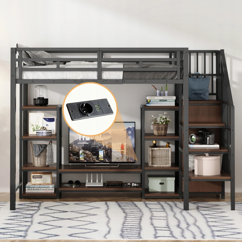 Letto a castello 90x200 - Xylo - Nero - Con TV, presa e scala