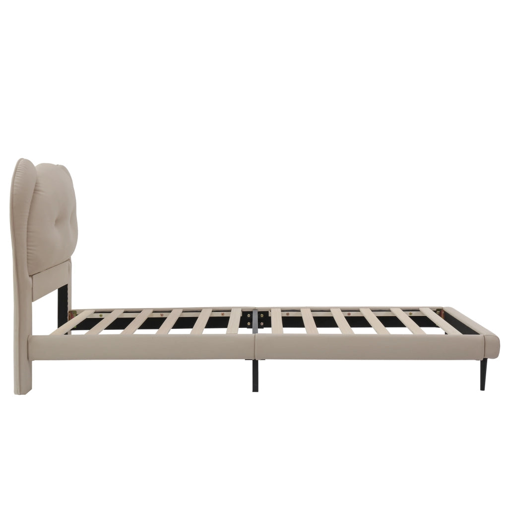 OKWISH Letto Singolo per Bambini 90×200 cm con Testiera a Forma di Animale, Doghe in Compensato, senza Materasso, in PU, Beige