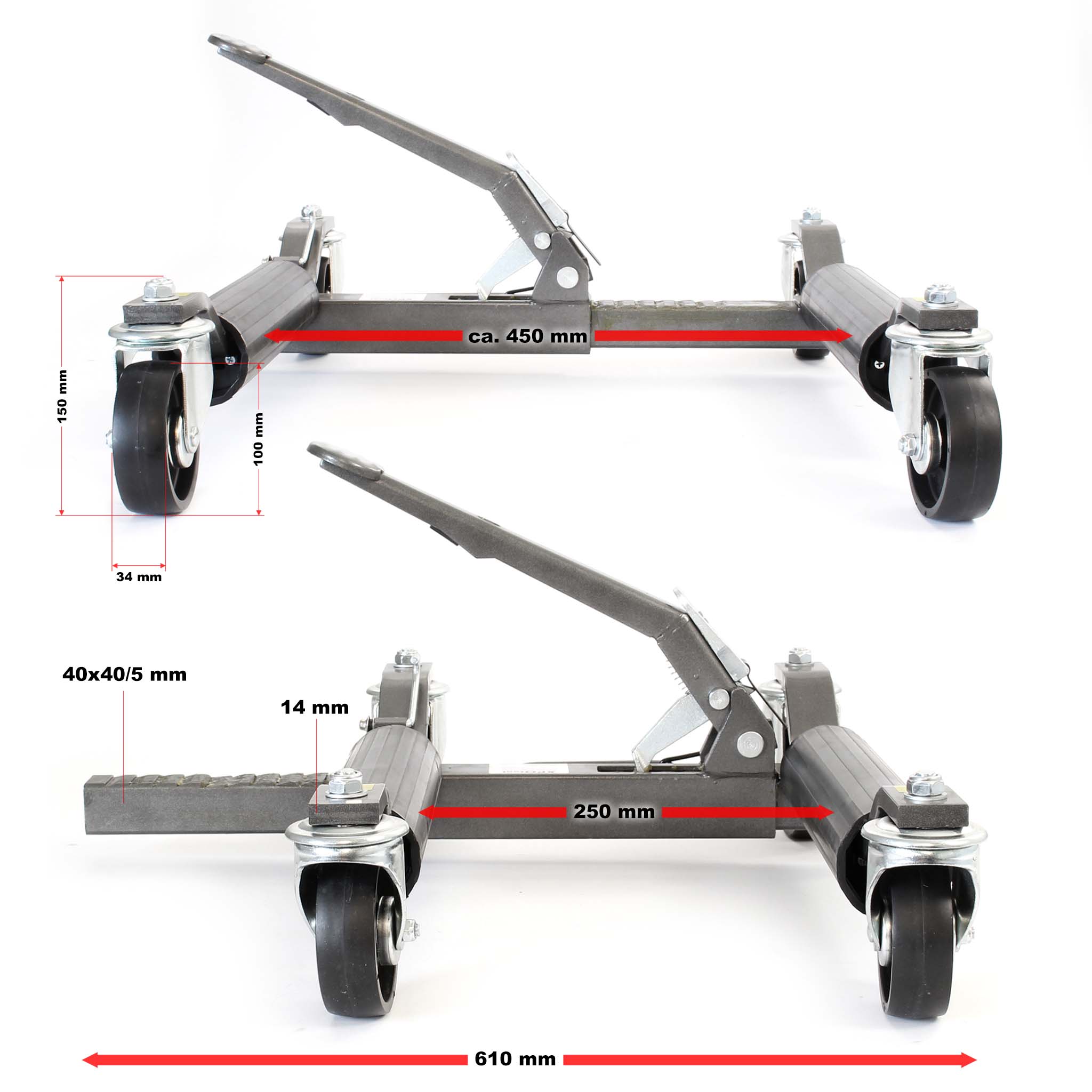 Martinetti per manovra auto con ruote Set da 2 Max 566 kg l’uno Per pneumatici larghi 30cm