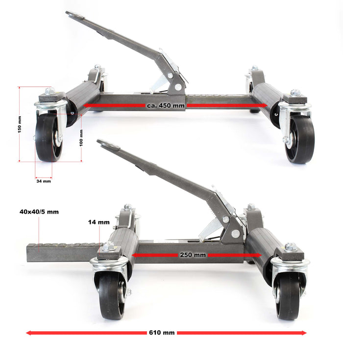 Martinetti per manovra auto con ruote Set da 2 Max 566 kg l’uno Per pneumatici larghi 30cm