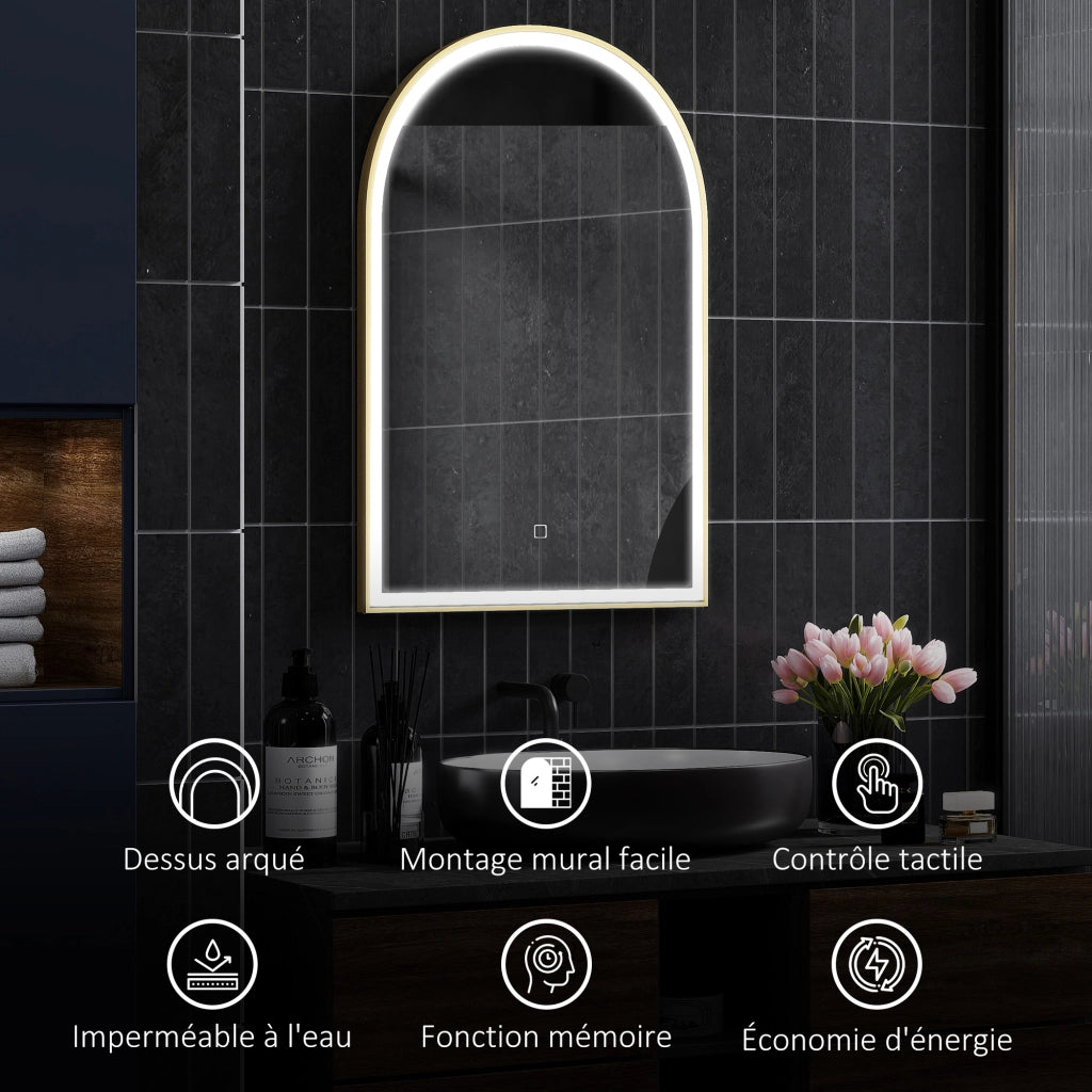 Specchio da bagno LED 90x60cm ¨C Xylo ¨C con antiappannamento e interruttore tattile, cornice in alluminio