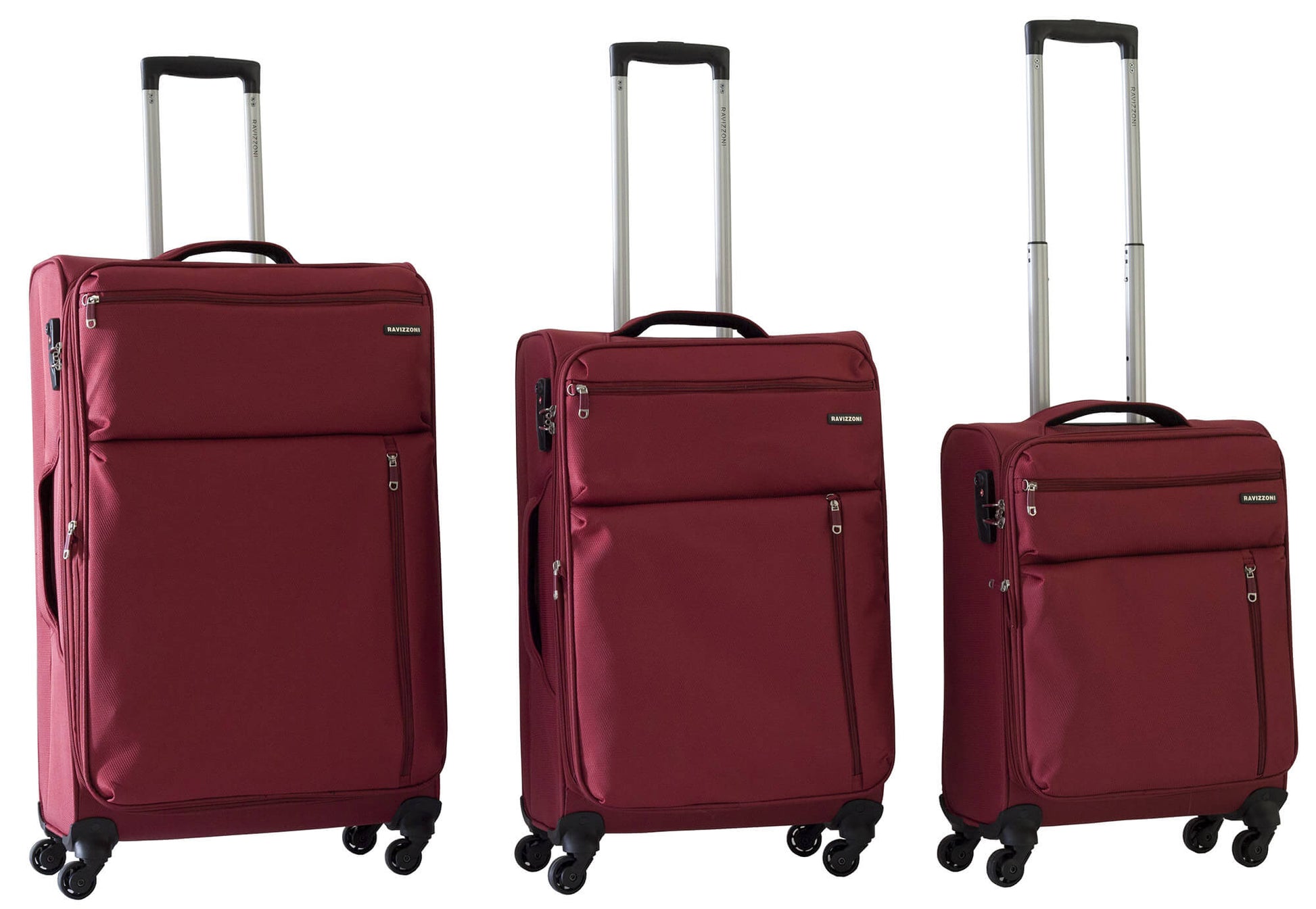 Set 3 Valigie Trolley Morbide in Poliestere 4 Ruote TSA Ravizzoni Gin Tonic Rosse