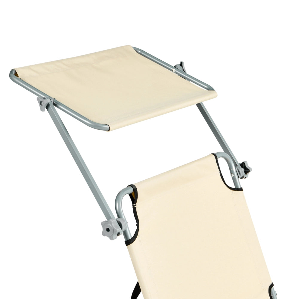 Lettino da giardino Beige Struttura in acciaio Schienale reclinabile pieghevole Tettuccio staccabile Resistente alla ruggine