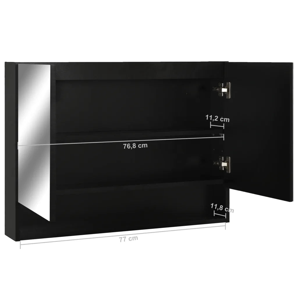 Armadietto a Specchio | Armadio da bagno con LED Nero 80x15x60 cm in MDF
