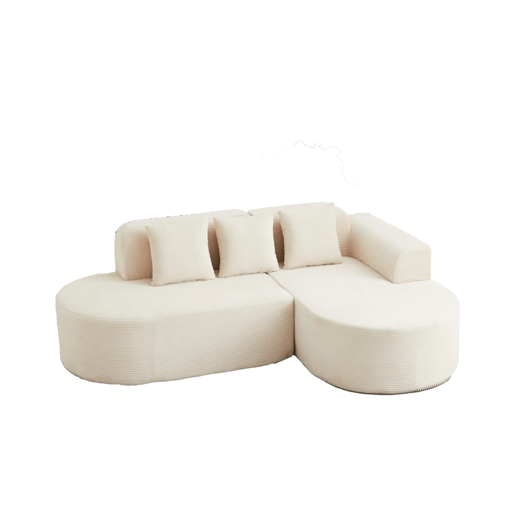 Divano angolare ¨C Minimal ¨C velluto crema 220cm con cuscini
