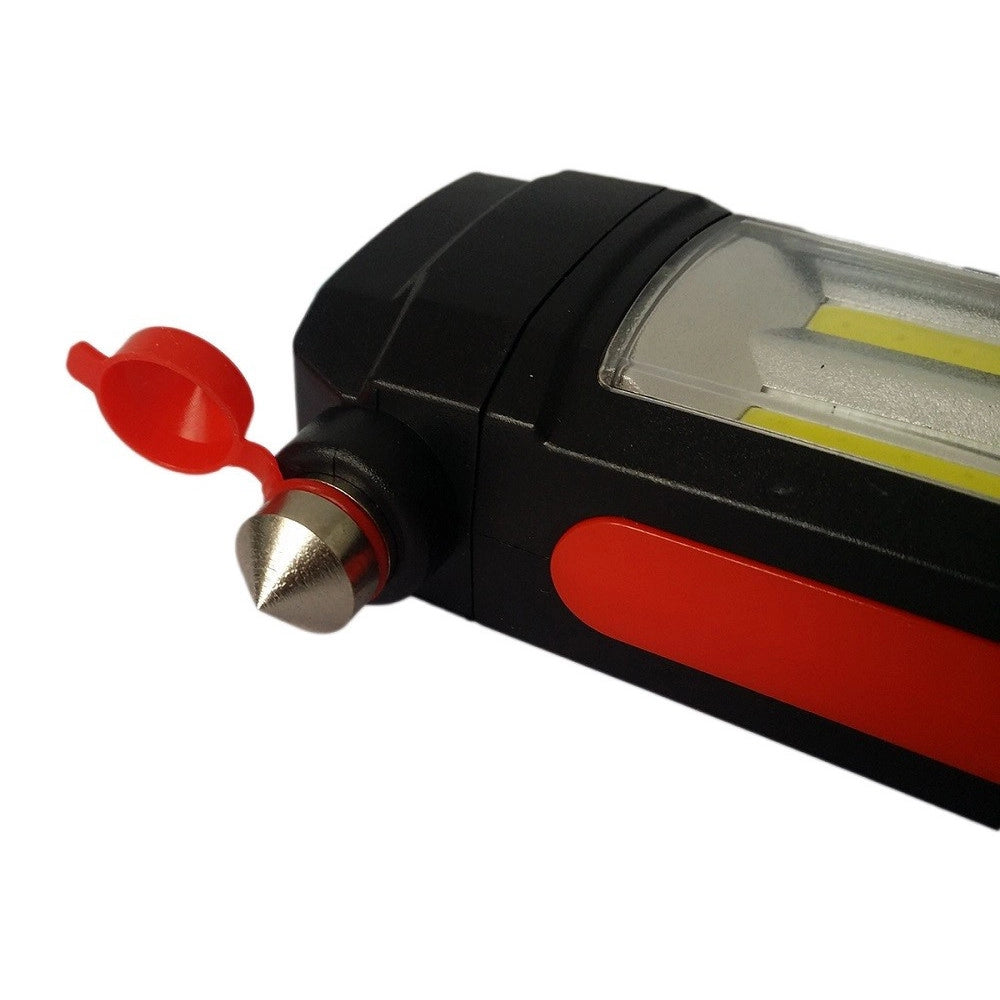 Trade Shop - Lampada Torcia Lavoro Calamita Led Ricaricabile Martello Rompi Vetro Cintura Usb -