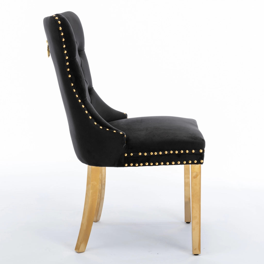 Sedie da Pranzo Imbottite in Velluto con Gambe in Metallo Dorato ¨C MINIMAL ¨C Set 2, Nero