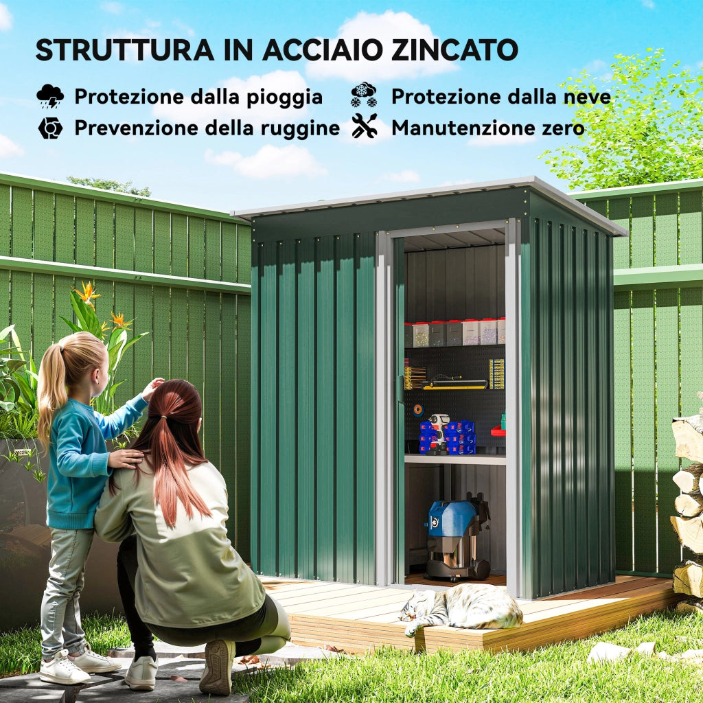 Capanno Attrezzi Giardino ¨C zephmum ¨C Verde Acciaio Zincato 163x89x182 cm