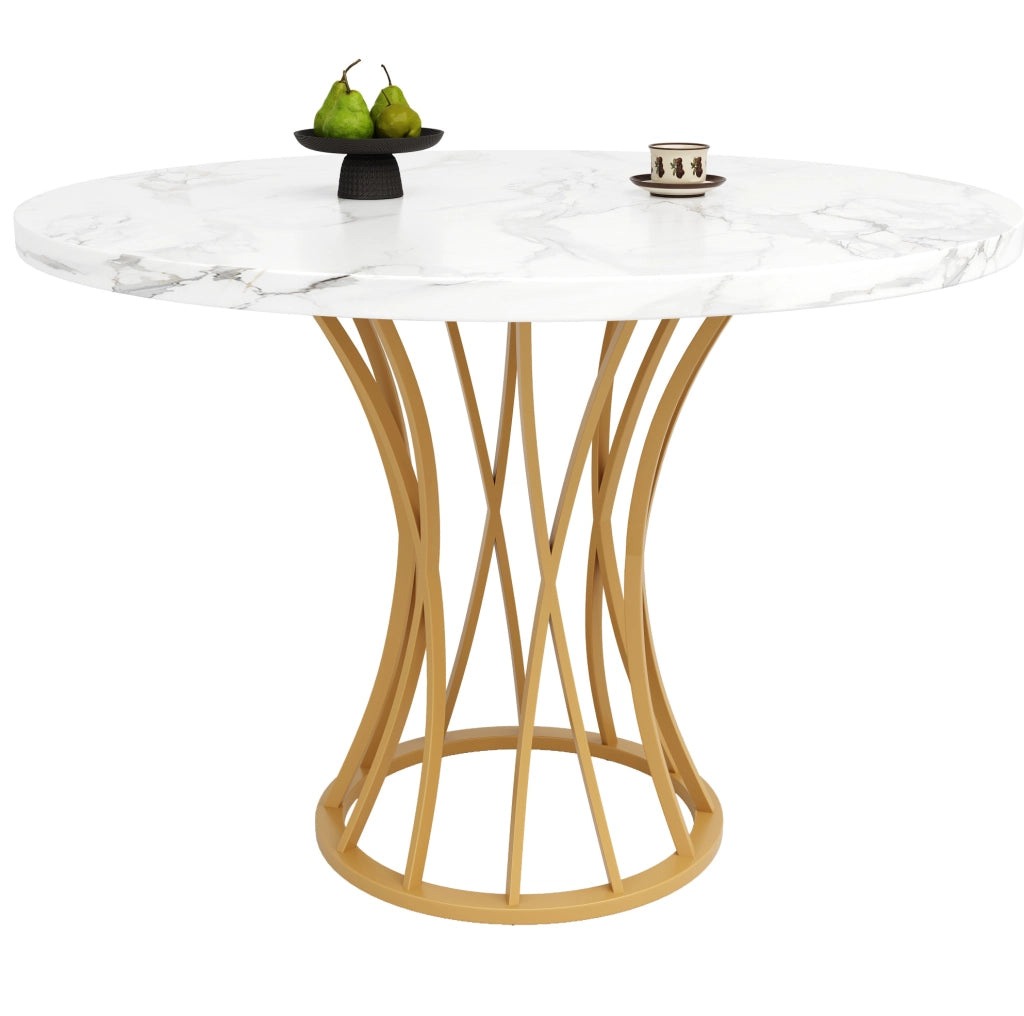 Tavolo da pranzo rotondo 80x80x76 cm in MDF e metallo; oro