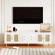 Mobile TV Stile Retr¨° con Ante in Rattan ¨C Xylo ¨C Gambe in Metallo, Maniglie Dorate