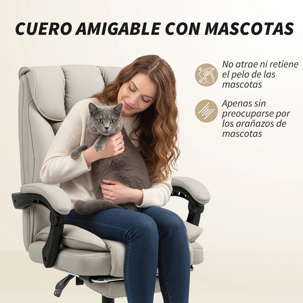Sedia da Ufficio con Schienale Reclinabile e Poggiapiedi Imbottita in Similpelle ¨C zephmum ¨C Colore Caqui