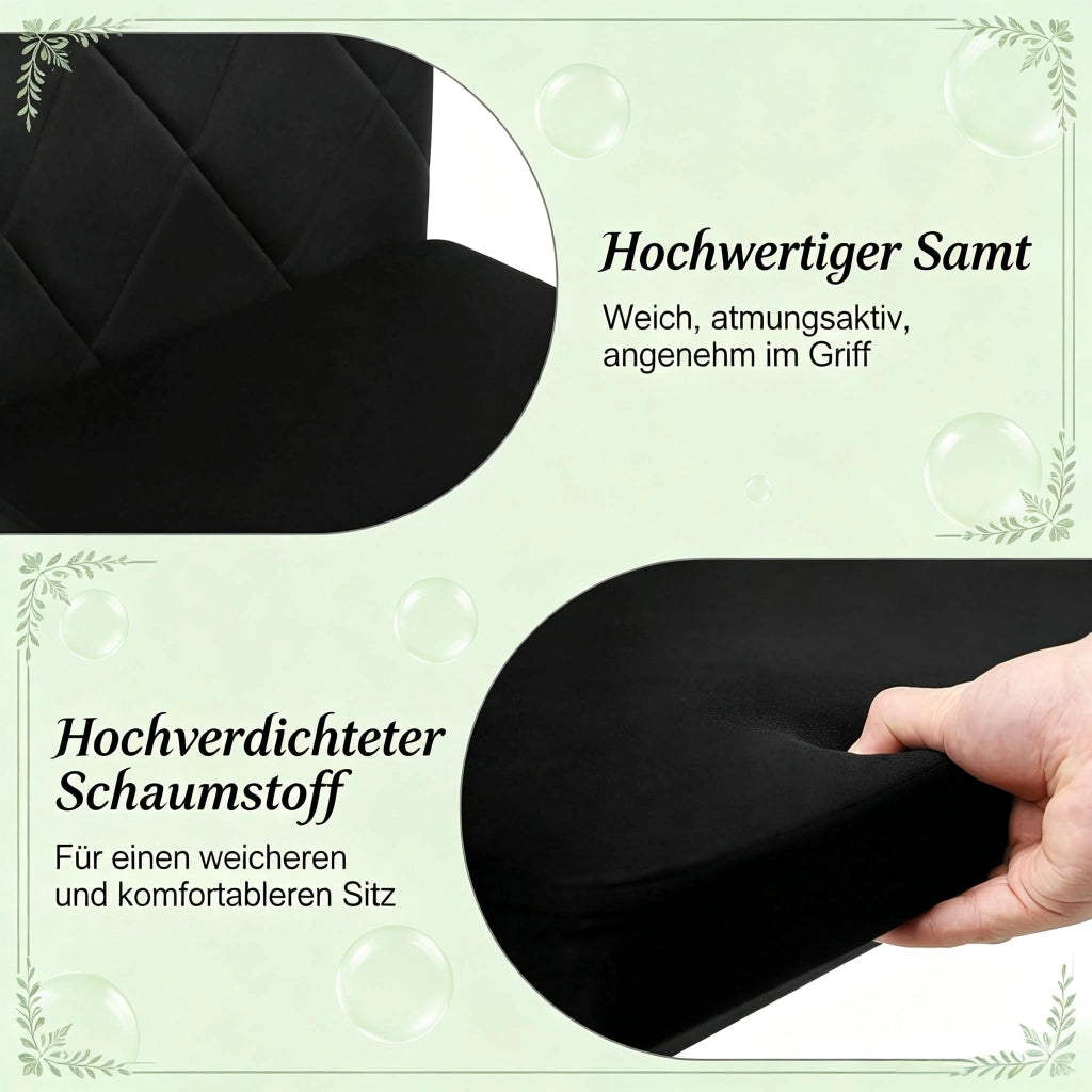 SEDIA Imbottita in Velluto Nero Set da 4 pezzi 42 x 94,5 x 59 cm