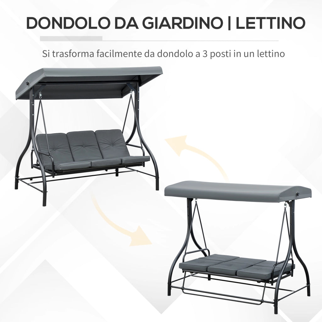 Dondolo da Giardino 3 Posti ¨C Zephmum ¨C Grigio Scuro
