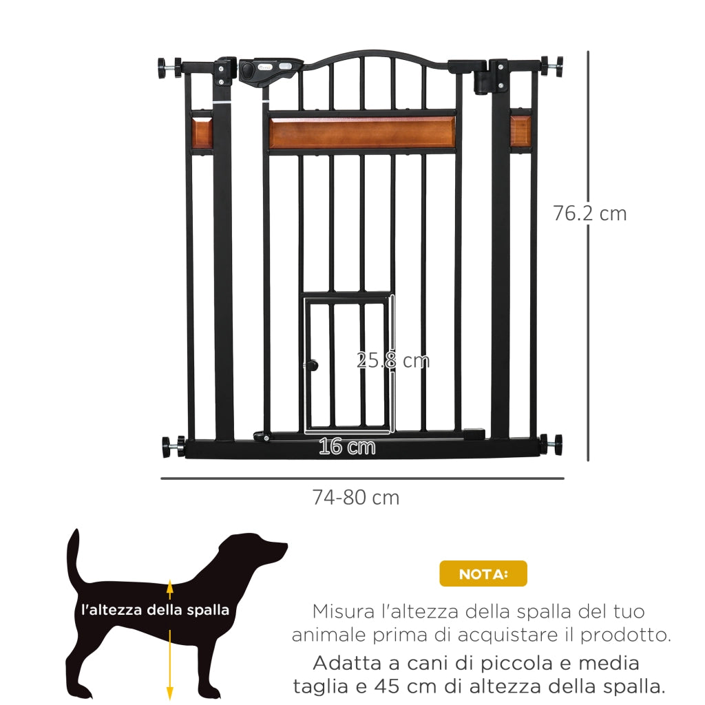 Cancellino per Cani con Fissaggio a Pressione, Estensibile da 74-80cm con Chiusura Automatica, Nero