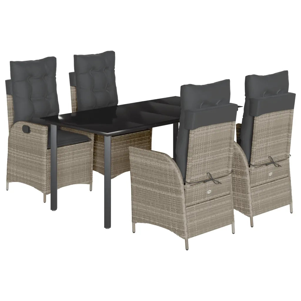 Set Pranzo da Giardino 5pz con Cuscini Grigio Chiaro Polyrattan