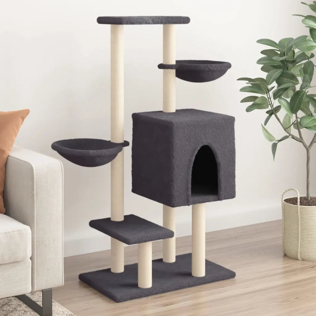 Albero per Gatti con Tiragraffi in Sisal Grigio Scuro 117 cm