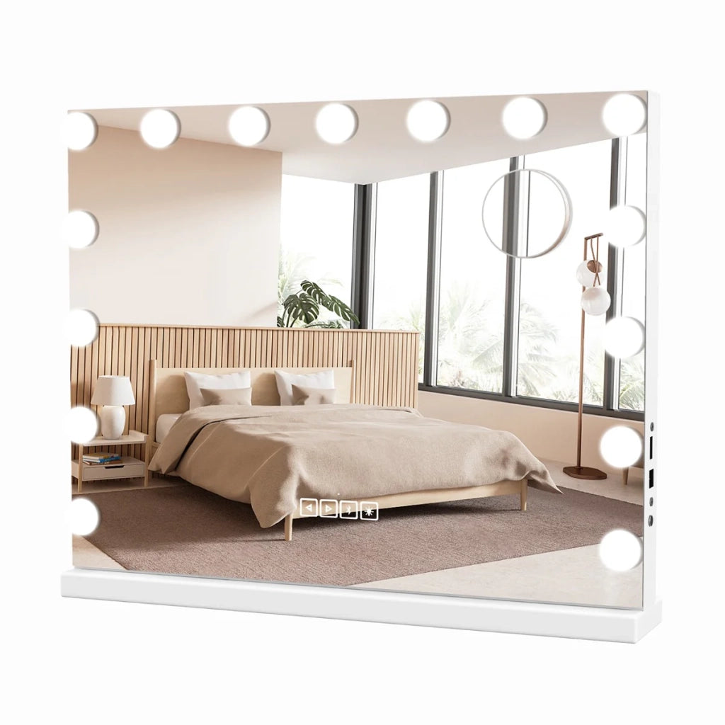 Specchio per il trucco 58 x 48 x 10 cm con musica wireless funzioni touch lente d'ingrandimento portatile latta 20_0020159