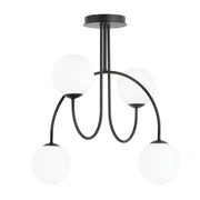 Plafoniera Moderna Utu 4 Luci In Acciaio Nero E Vetro Bianco 50 Cm