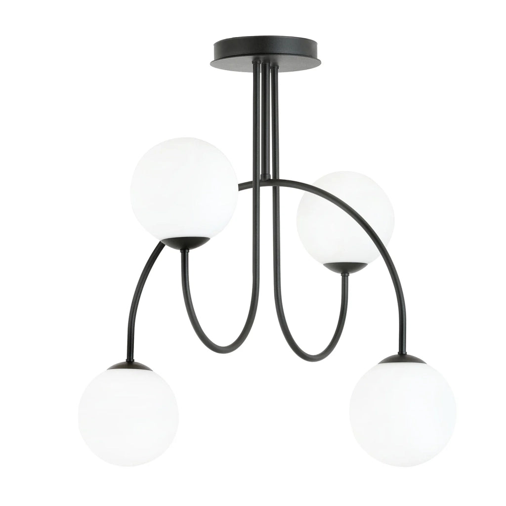 Plafoniera Moderna Utu 4 Luci In Acciaio Nero E Vetro Bianco 50 Cm