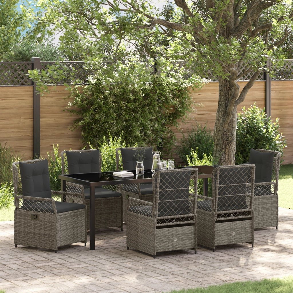 Set da Pranzo da Giardino 7 Pezzi Grigio in Rattan Polietileno