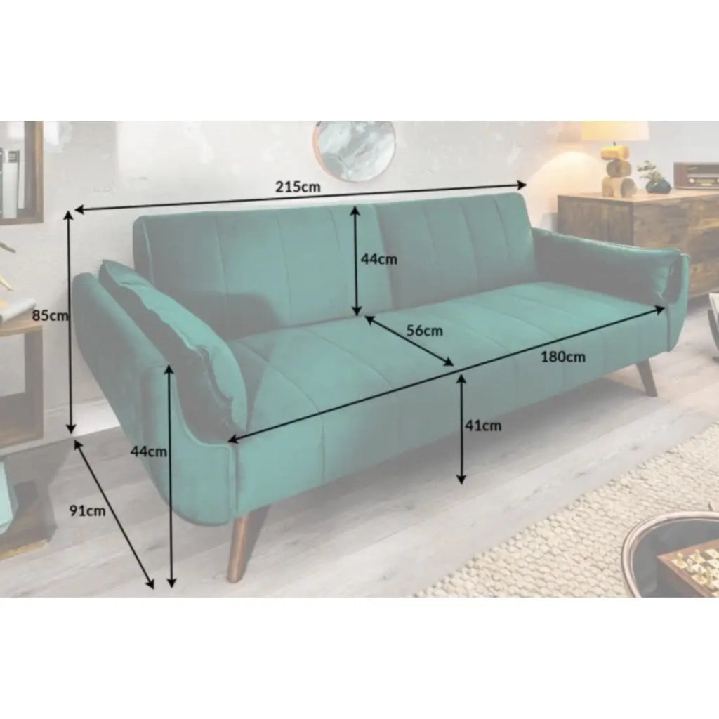 Divano dritto DANNA verde smeraldo – Divano scandinavo convertibile in velluto