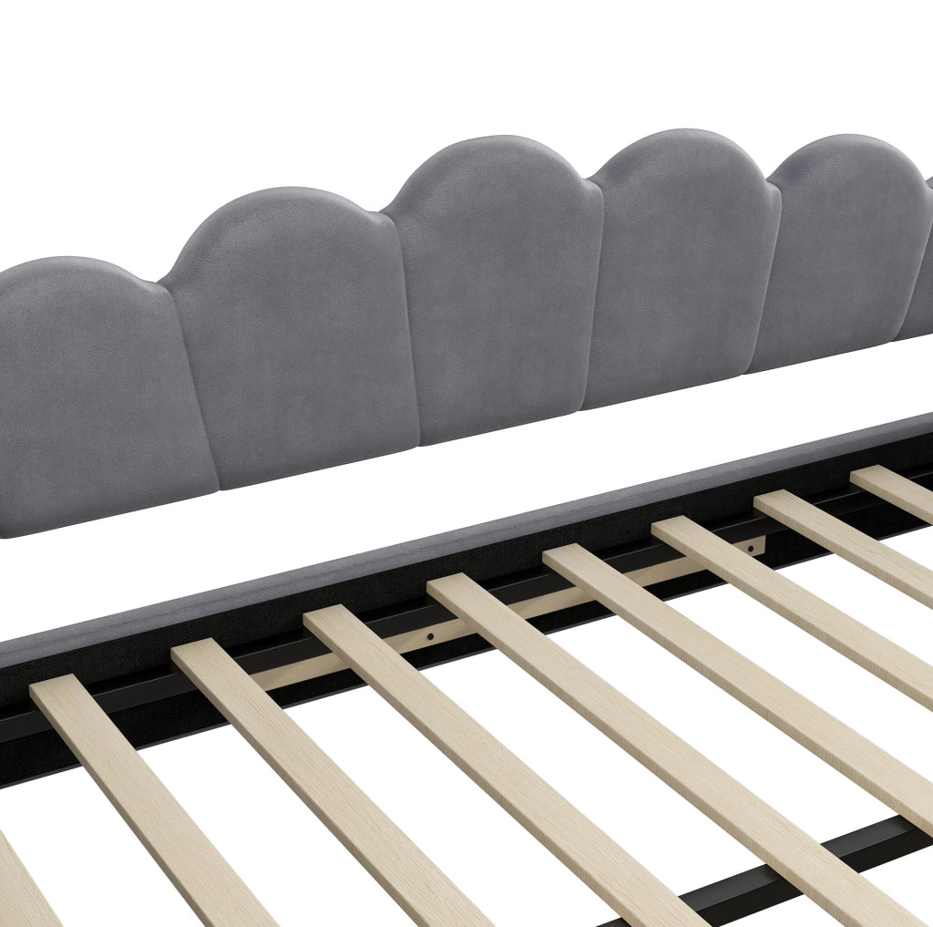 Letto imbottito 140x200 cm con LED e letto estraibile in MDF e compensato grigio