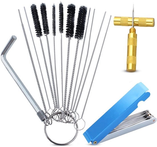 Set di pulizia carburatore, 10 spilli di pulizia, 5 set di spazzole in nylon, 13 set di cavi di pulizia, 1 punta appuntita per motori, ATV, saldatori, carburatore