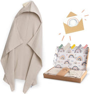 Asciugamano per bambini con cappuccio 75 cm x 100 cm, regalo di benvenuto per bambini maschi e femmine (beige)