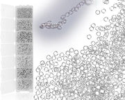 1450 pezzi di anelli di metallo in diverse misure da 3 a 10 mm per la creazione e la riparazione di bracciali e gioielli, inclusa scatola di conservazione.