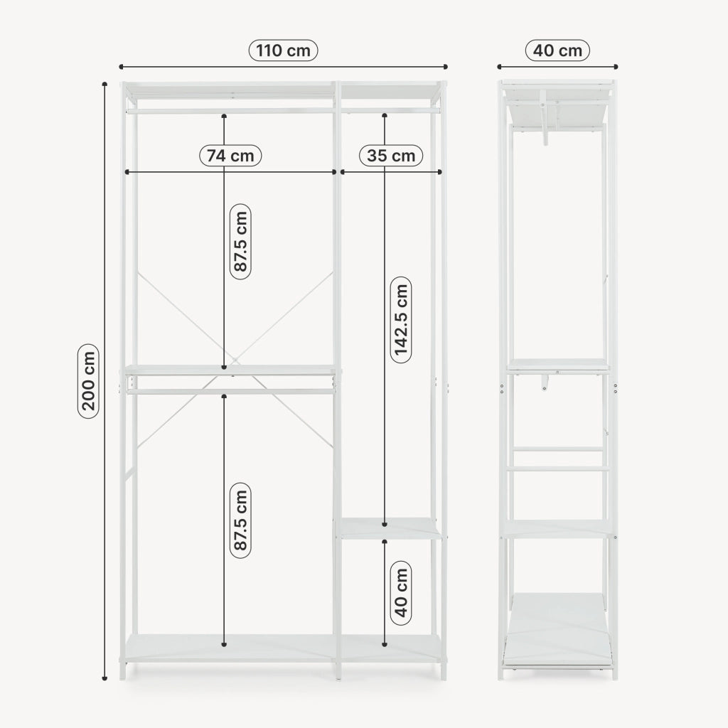 Guardaroba Aperto Verdfjorg con 3 Vani Appendiabiti e 3 Ripiani 200 x 110 x 40 cm - Bianco [en.casa]