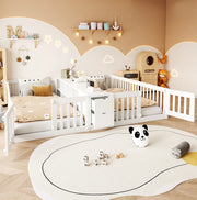 Letto doppio 90x200 cm bianco in legno con cassetti e scaffale centrale