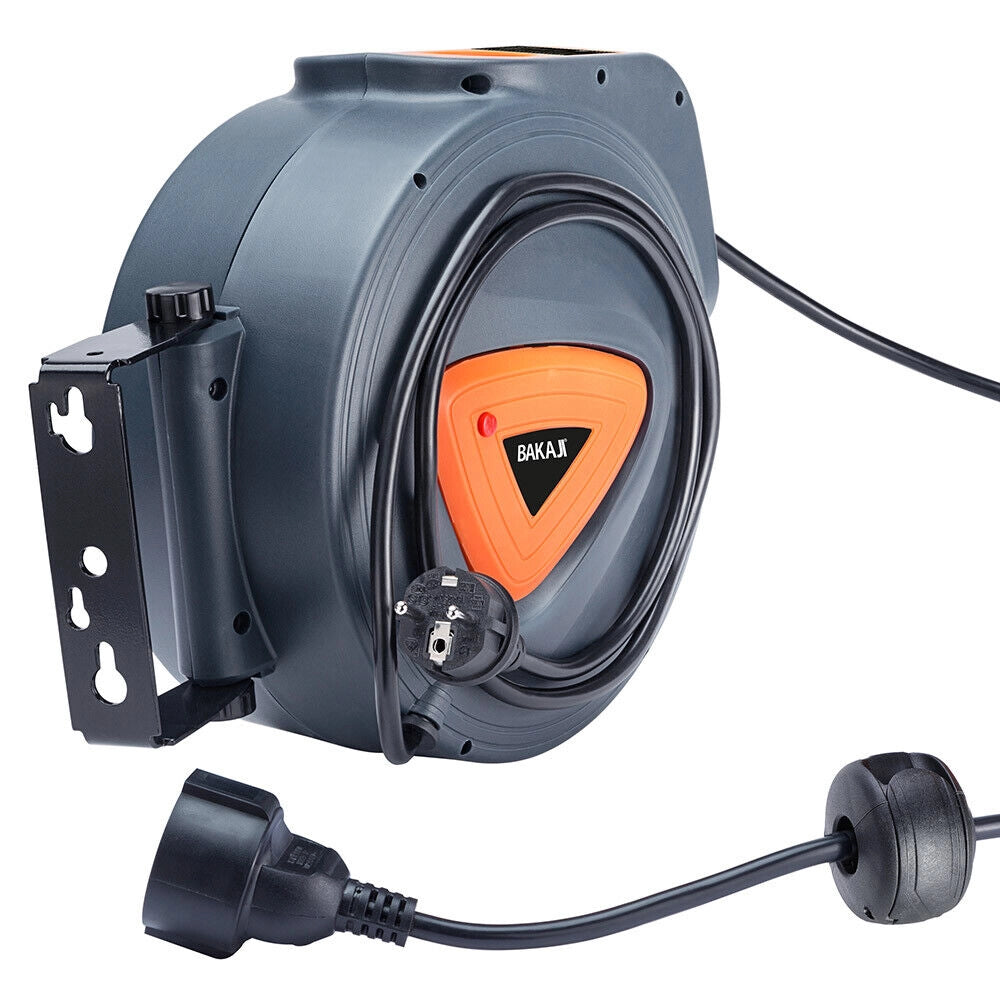 Avvolgicavo Elettrico con Cavo 20mt Prolunga Shucko Avvolgitubo Fissaggio Muro