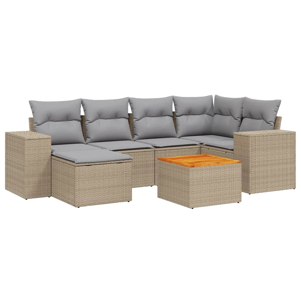 Set Divani da Giardino 7 pz con Cuscini Beige in Polyrattan