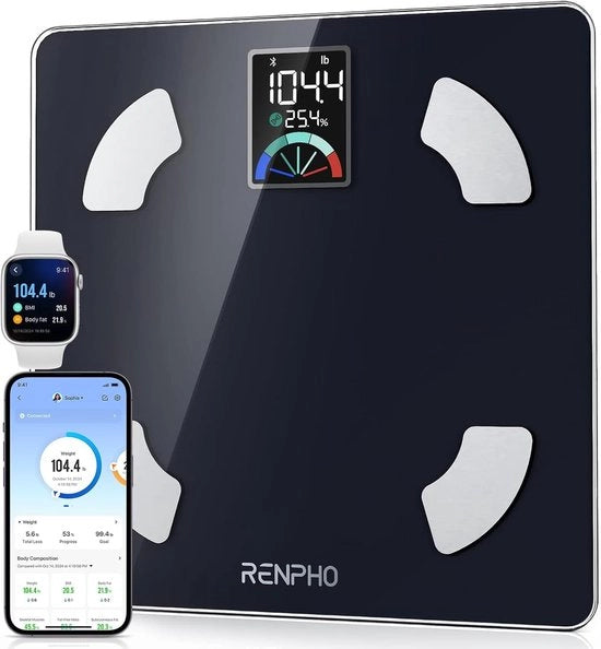 Peso corporeo digitale - scala del peso del corpo con Bluetooth - grande display VA - dispositivo di analisi del corpo con 13 misurazioni - applicazione di fitness con display grande