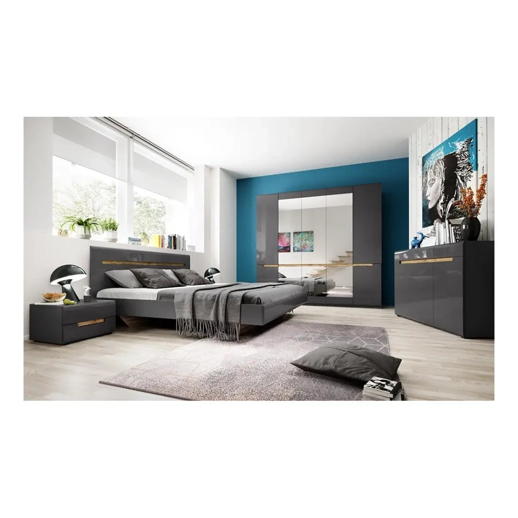 Letto adulto design 180x200 collezione LUCIA. Colori grigio e rovere.