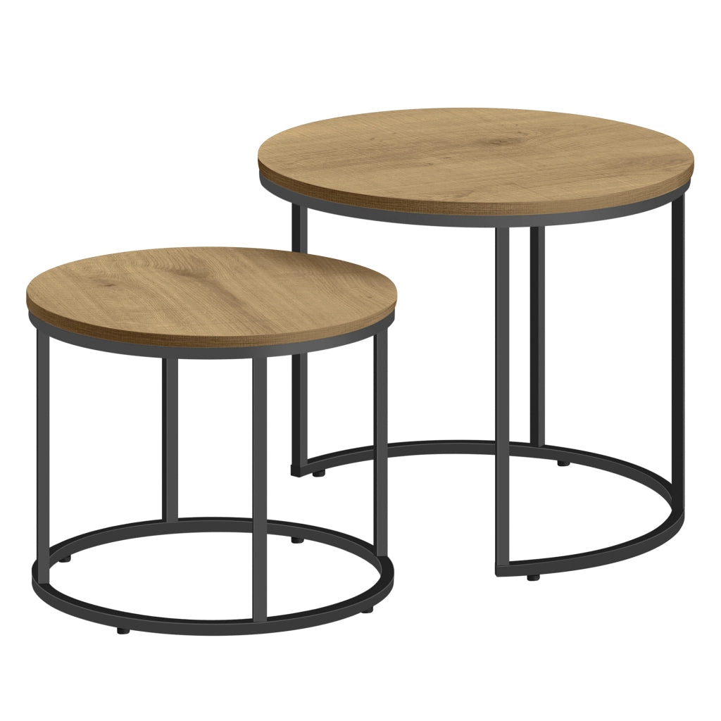 Set di tavolini rotondi VALORA - Stile industriale, gambe in rovere/nero x2