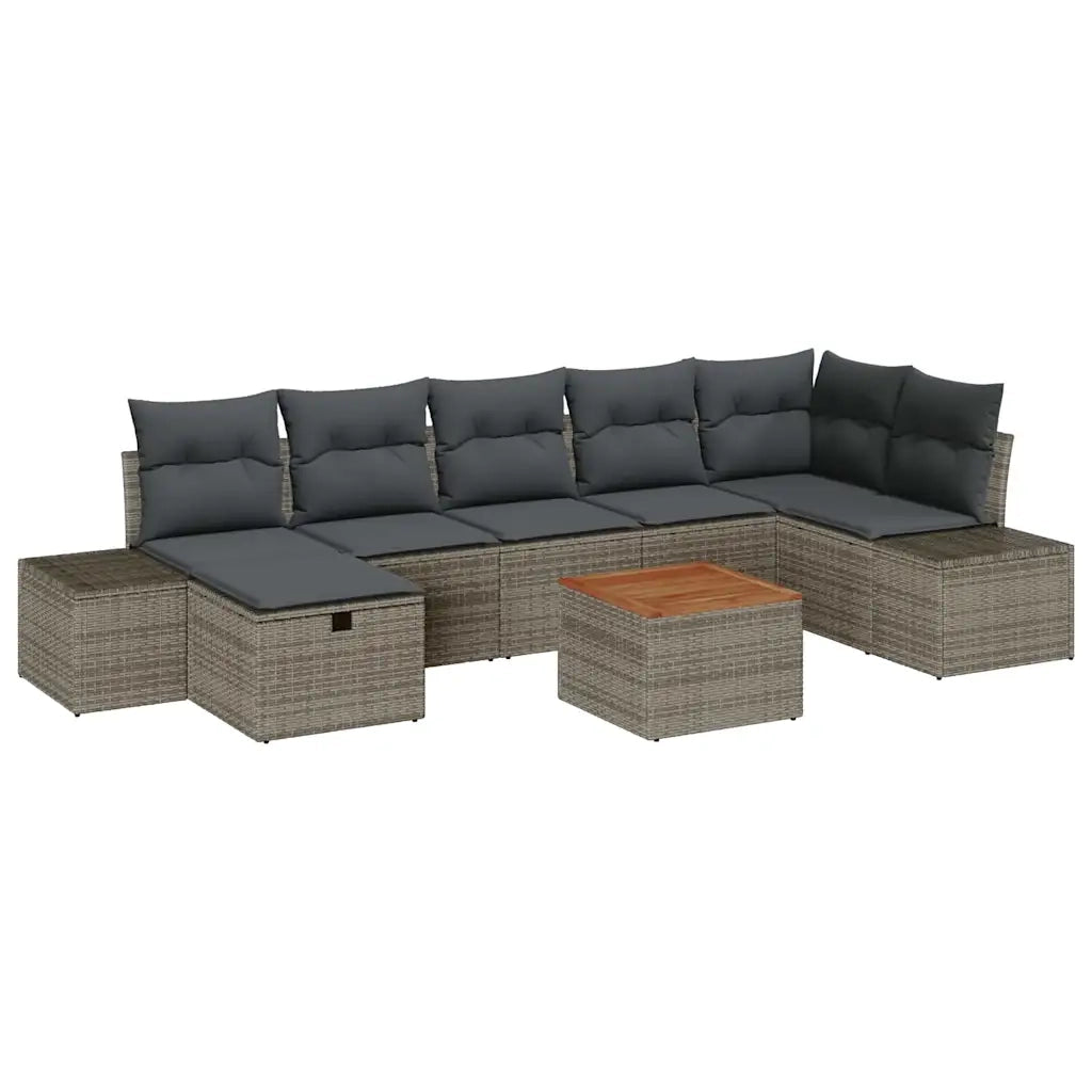 Set Divano da Giardino con cuscino 8 pcs Grigio Poly Rattan