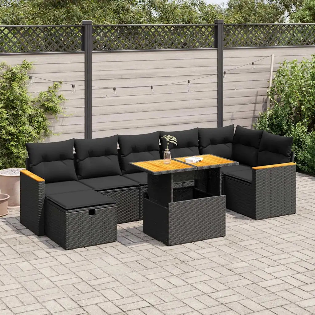 Set Divani da Giardino 5 pz con Cuscini in Polyrattan Nero 3328119