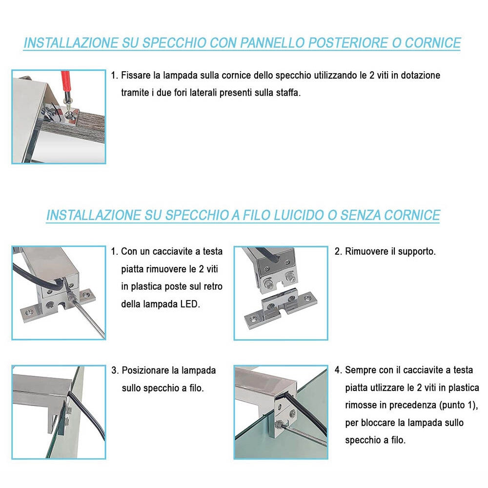 Specchio bagno 60x70 cm reversibile con lampada a luce LED fredda