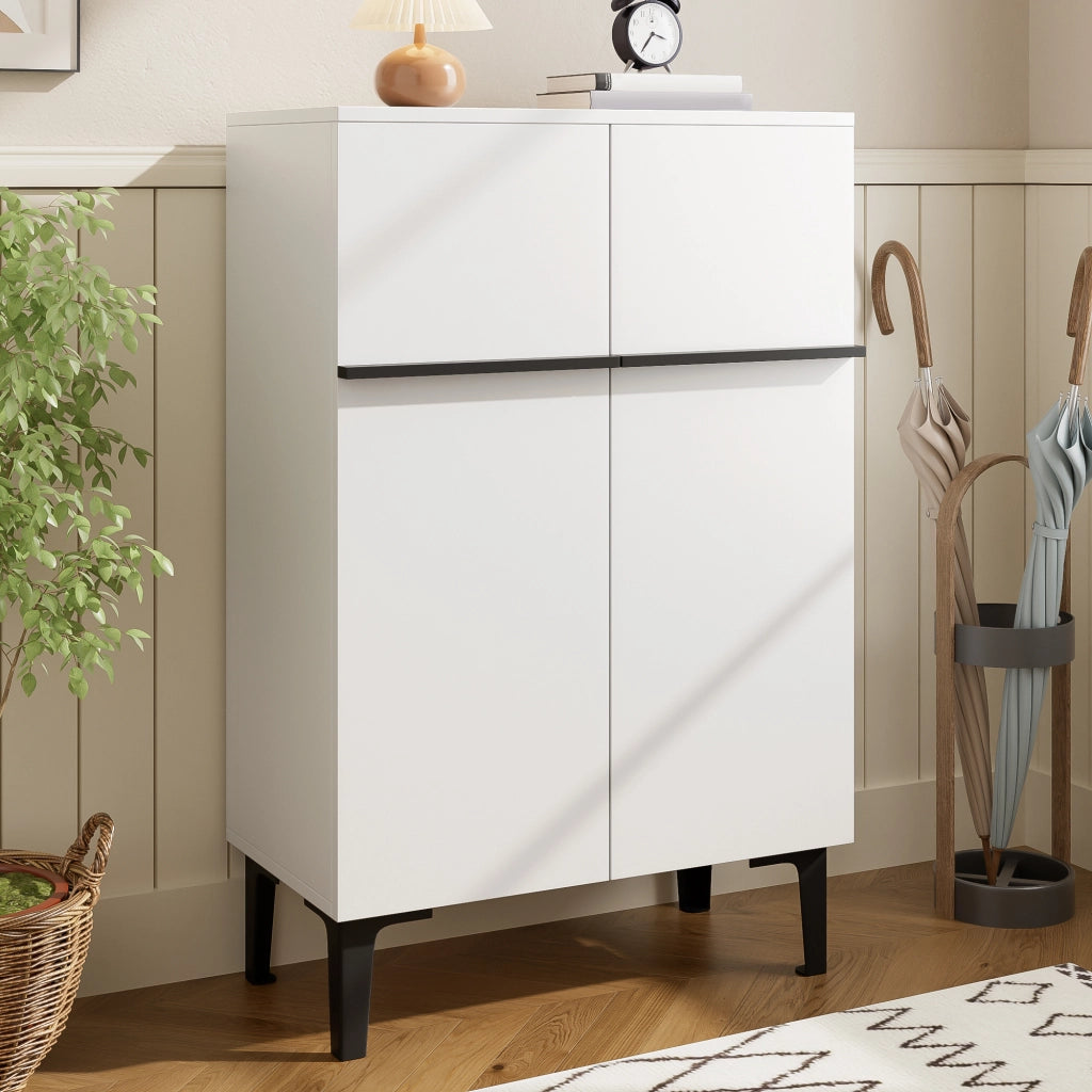 Mobile Scarpiera con 2 Ante e Ripiani Regolabili; Stile Moderno; in Pannello Truciolare; Bianco e Nero; 60??34;5??95 cm