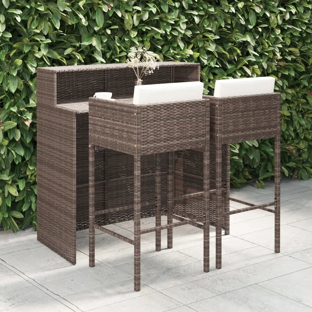 Set Bar da Giardino 3 pz | Set Salotto da Giardino con Cuscini Polyrattan Marrone