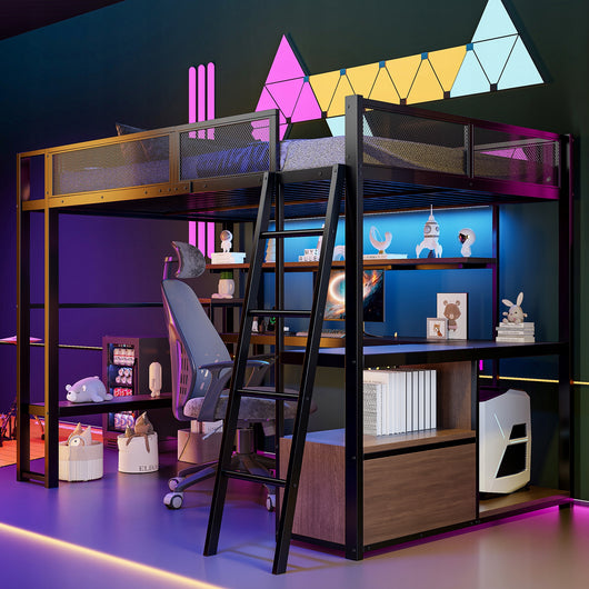 Letto da gaming con scrivania e LED - Xylo - 140x200 cm - Nero