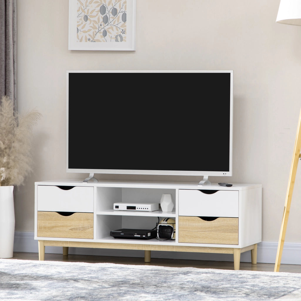 Mobile TV con mensole e cassetti per televisori fino a 55 pollici ¨C Minimal ¨C Bianco e rovere 120x40x44,5 cm