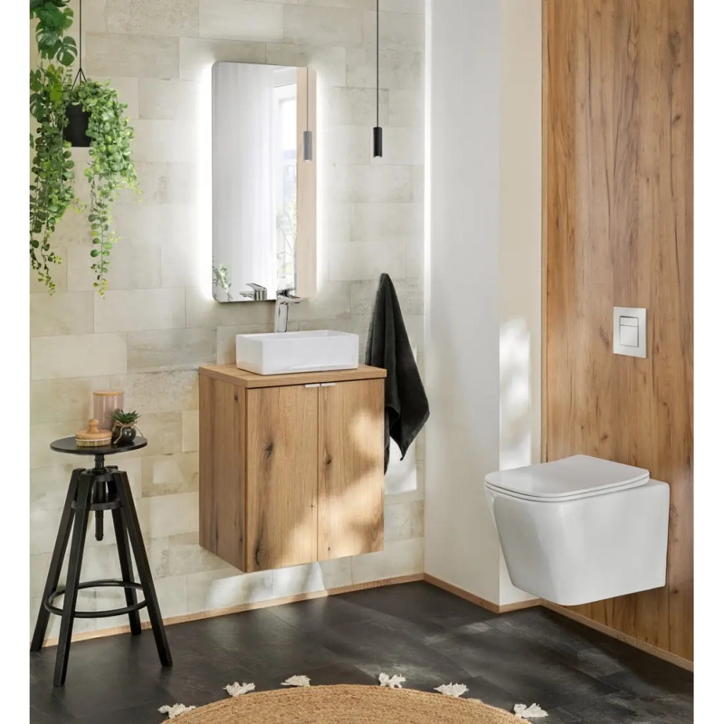 Mobile sottolavabo VANO – 2 porte – Colore rovere – L50 × P57 × H39 cm – Da appendere