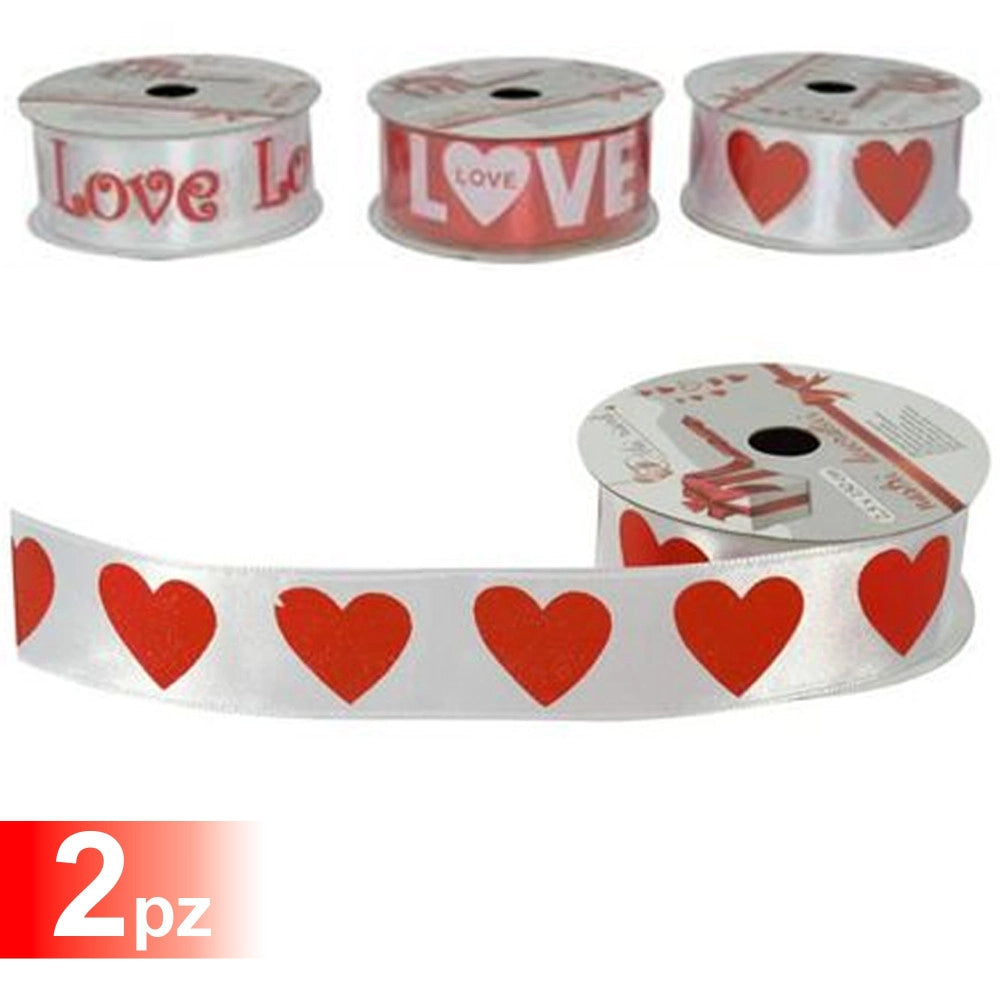 Trade Shop - Nastro Decorativo In Raso Per San Valentino 2 Pezzi Confezione Regalo Cuore -