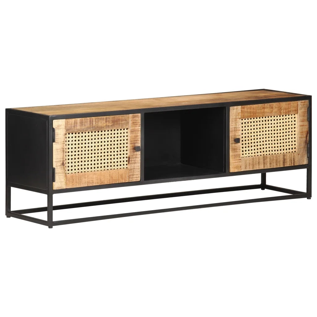 Mobile Porta TV 120x30x40 cm in Legno di Mango Grezzo e Canna cod mxl 64069
