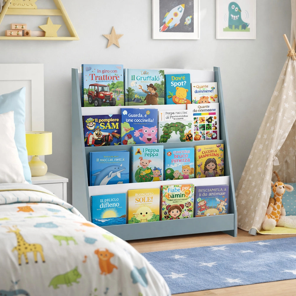 Libreria Montessoriana Grigio in Legno Scaffale Porta Libri Bambini 80x30x88cm