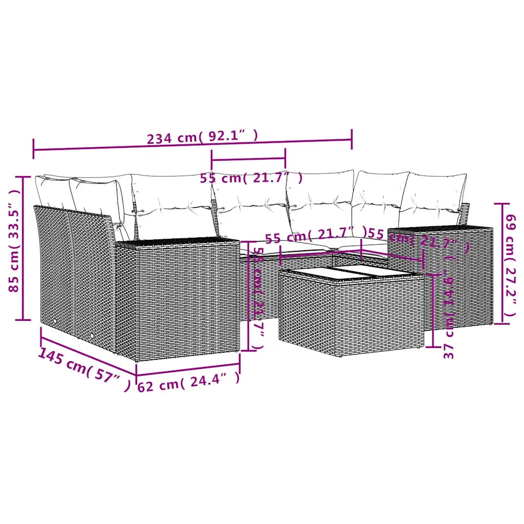 Set Divani da Giardino 7 pz con Cuscini Marrone in Polyrattan