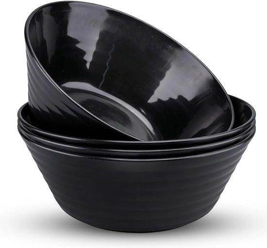 Set di 4 Scodelle in Plastica Nera per Cereali per Colazione, Zuppe e Insalate, Ciotola Riciclabile per Casa e Picnic