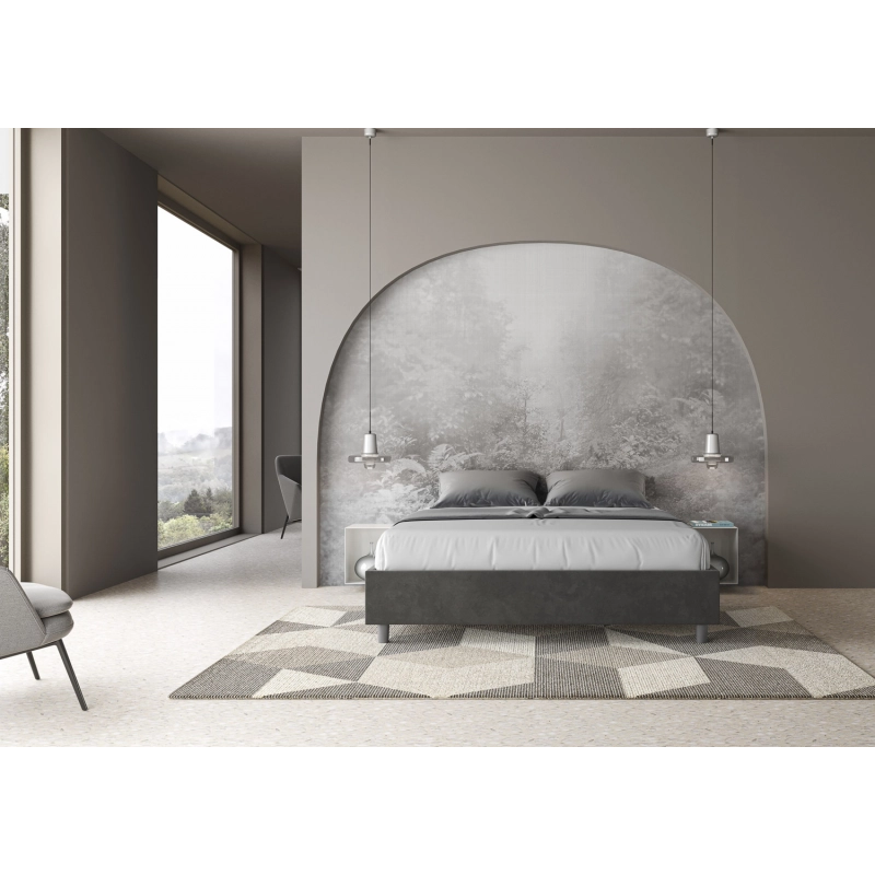 Letto Sommier imbottito Matrimoniale 160x210 cm Azelia - Con rete,Microfibra,Grigio